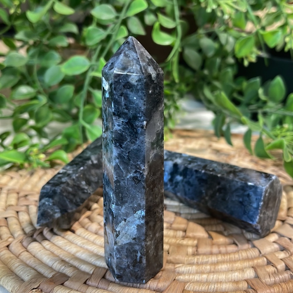 Larvikite Tower Crystal Gemstone Point Black Flash - Picture 5 of 13